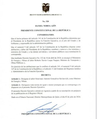 Antonio Goncalves es el nuevo ministro de Energía y Minas Ecuador 221