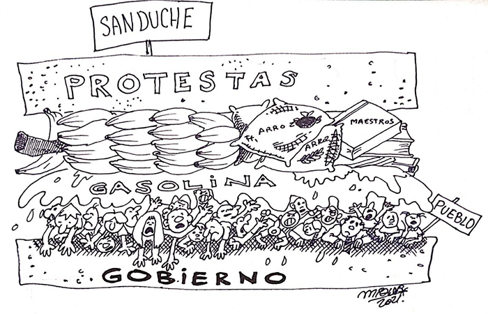 CARICATURA-PROTESTAS-SOCIALES-12AGO2021 El FUT y la CONAIE marcan territorio frente al Gobierno