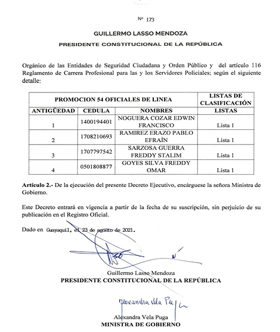 ascenso-a-generales-de-policia Lasso firmó decreto de ascenso de cuatro coroneles de la Policía