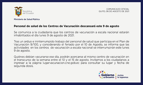 suspenden-vacunacion-manana-lunes Vacunación se suspende el lunes 9 de agosto en Ecuador