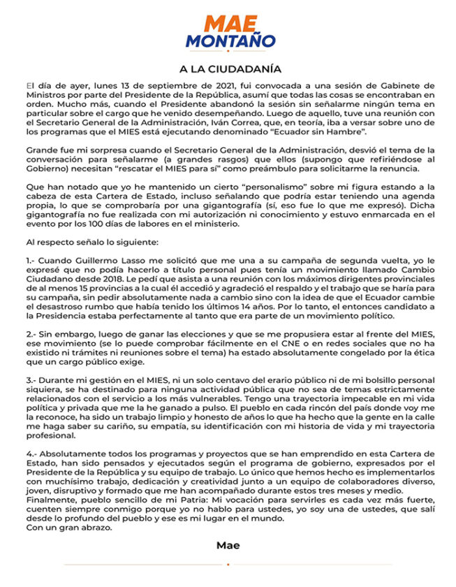 renuncia-mae-montano-653x840 Mae Montaño anuncia su renuncia del Ministerio de Inclusión Económica y Social