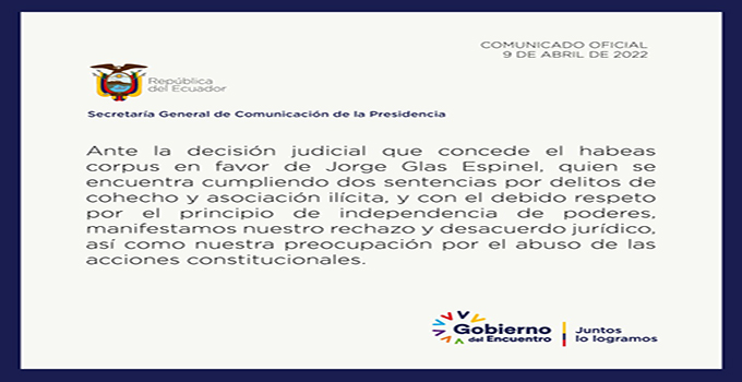 3.1.-lasso-glas Gobierno rechaza decisión de juez de otorgar libertad a Jorge Glas