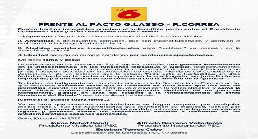 psc-pachakutik PSC y Pachakutik acusan al gobierno de pactar con el correísmo