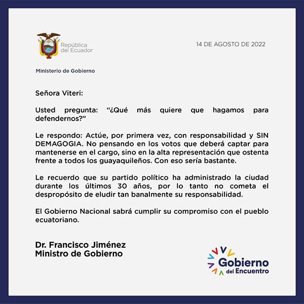 jimenez-respuesta-cynthia Gobierno y Municipio se enfrentan tras explosión en Guayaquil