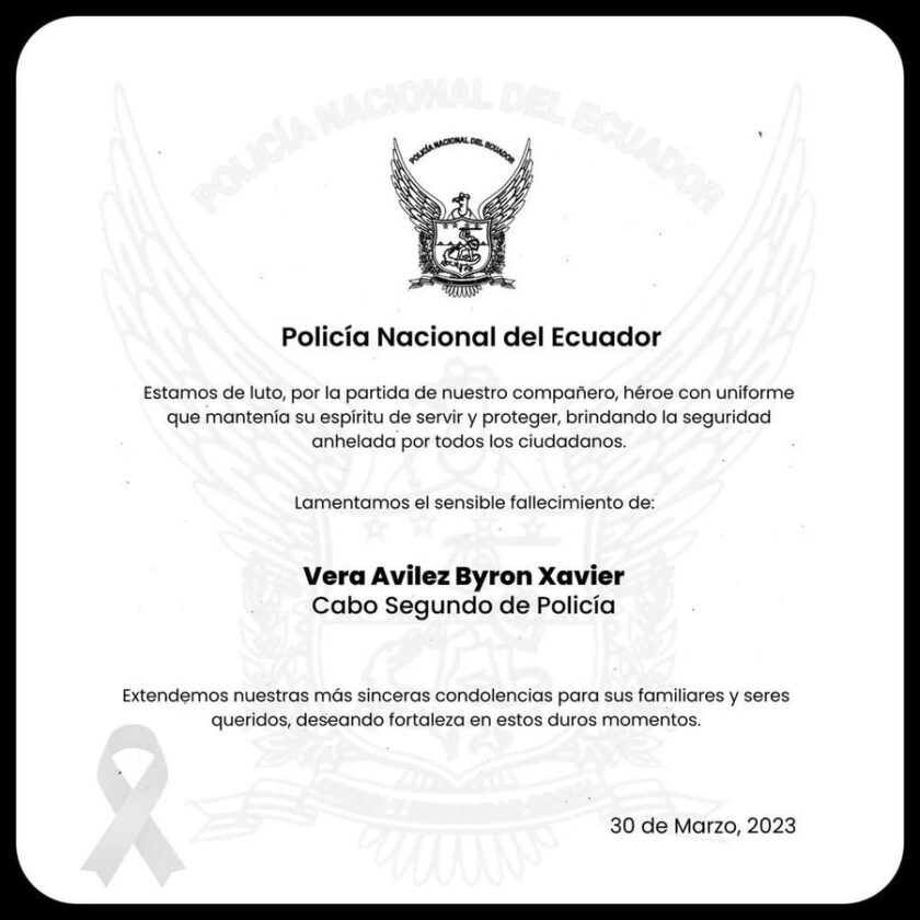 ecuador 221 condolencias-840x840 Roban a un Policía que fue asesinado en la Isla Trinitaria, en Guayaquil