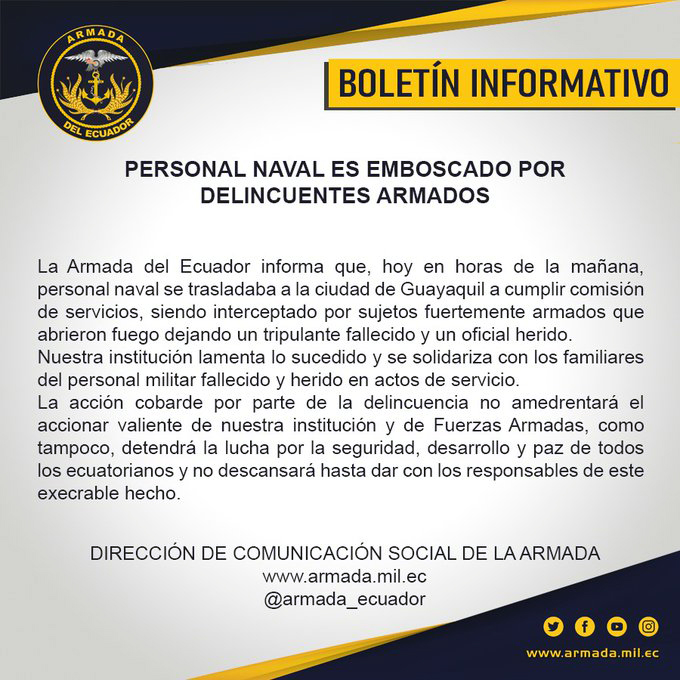 ecuador 221 marinos-asaltados Muere un marino y otro queda herido por ataque de delincuentes