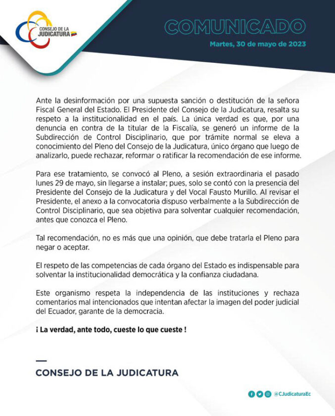 comunicado-cj-677x840 Judicatura: “Recomendación de suspender a la Fiscal no es más que una opinión que debe tratarla el pleno”