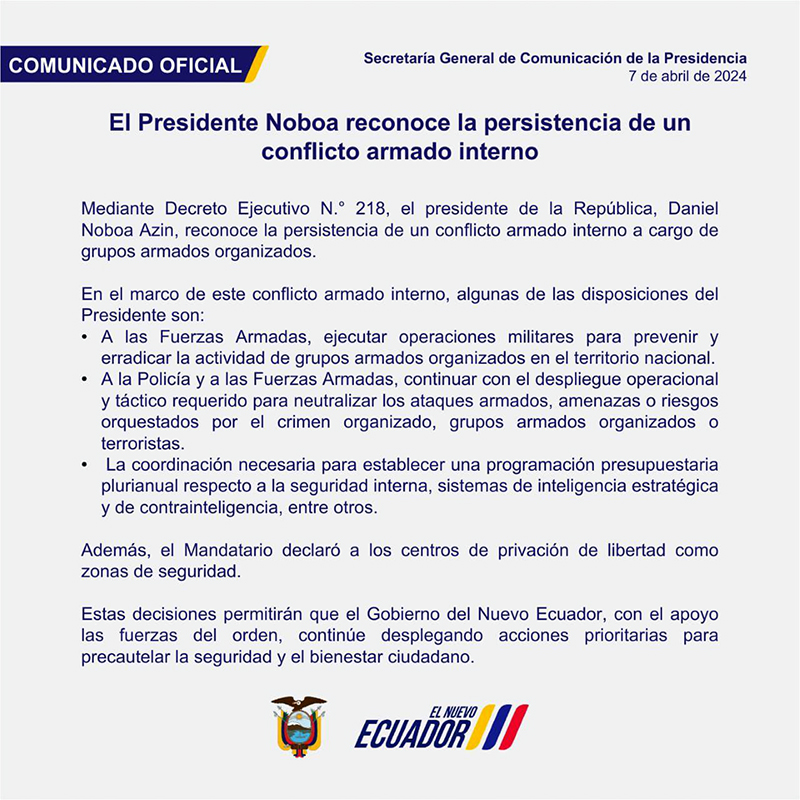 ecuador 221 Noboa-persiste-conflicto-interno Gobierno decreta que persiste el conflicto armado interno