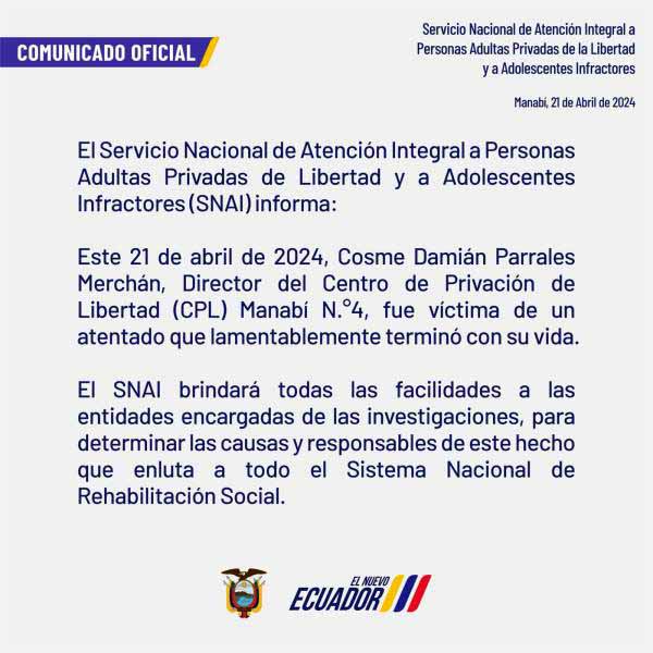 comunicado-snai Sicarios asesinan al director de la cárcel El Rodeo en plena jornada electoral