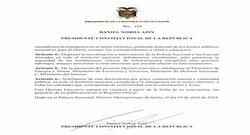 decreto-de-excepcion Militares y policías estarán a cargo del resguardo de las hidroeléctricas para evitar sabotajes