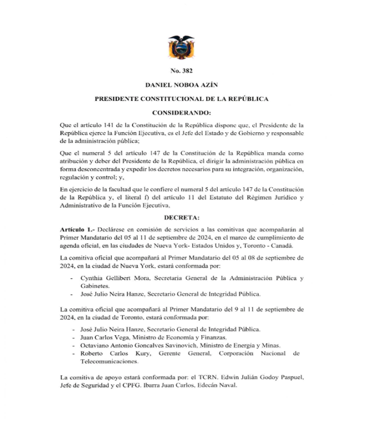 decreto-viaje-canada-728x840 Daniel Noboa viajará a Nueva York y Toronto por seis días