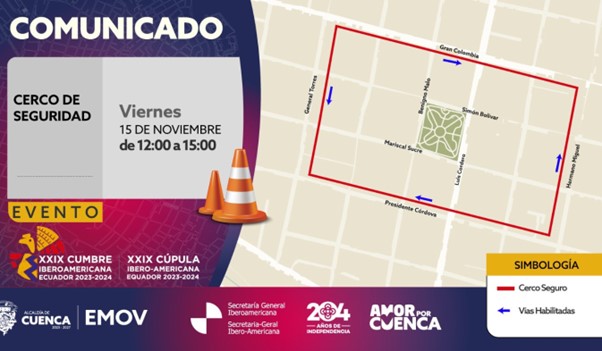 ecuador 221 cuenca Cierres viales en Cuenca por la Cumbre Iberoamericana