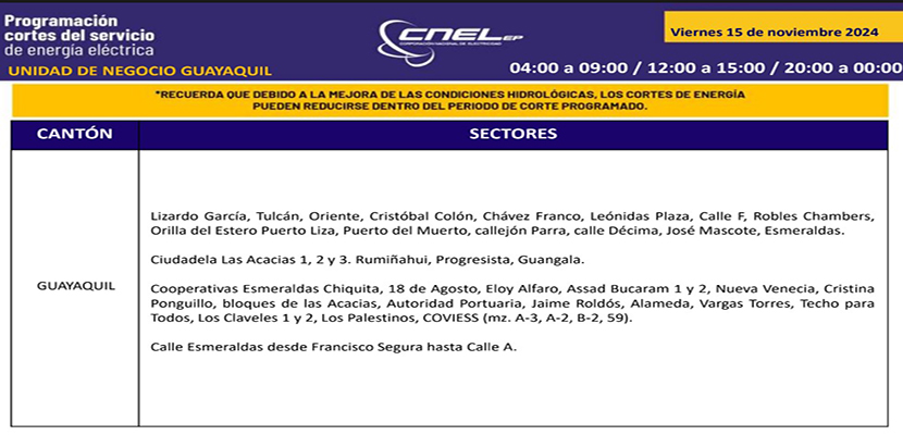 nuevos-horarios-de-cortes-gye Nuevos horarios de cortes de luz en Guayaquil del 15 al 17 de noviembre