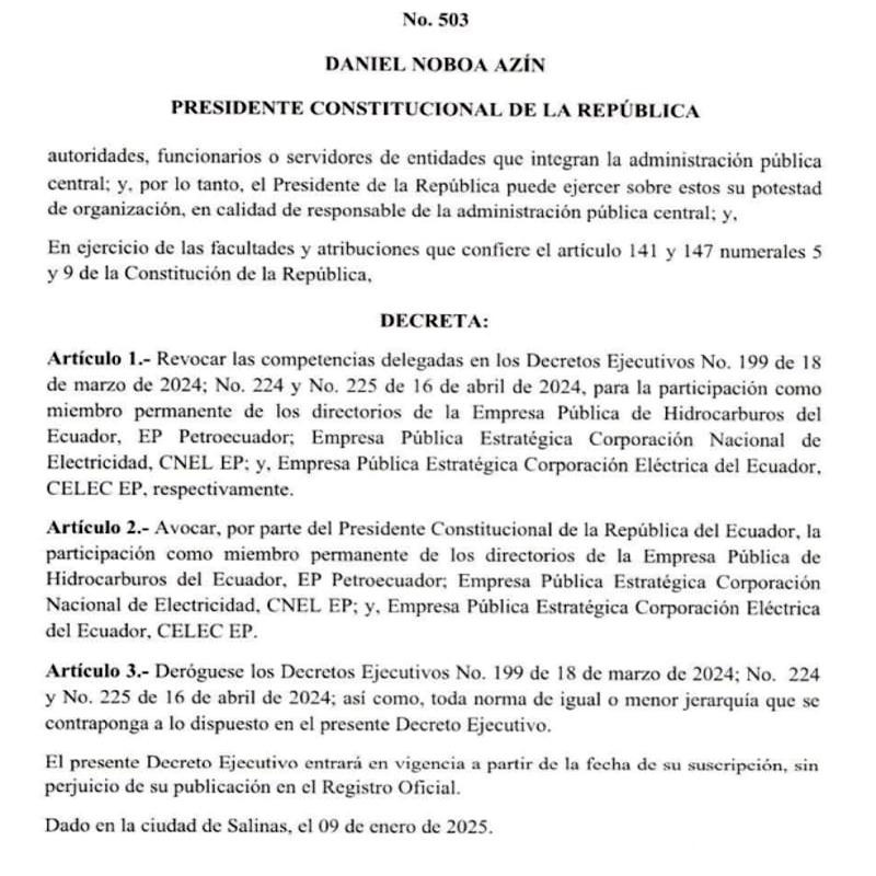 2.1.-Decreto-sector-energetico Noboa será miembro permanente de los directorios de empresas del sector energético