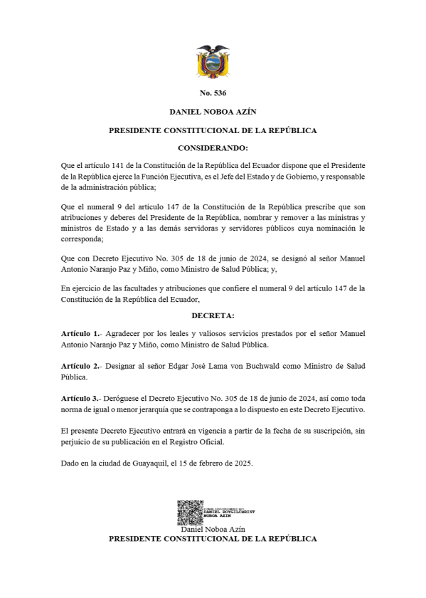 decreto-noboa-599x840 El médico Edgar Lama es el nuevo ministro de Salud