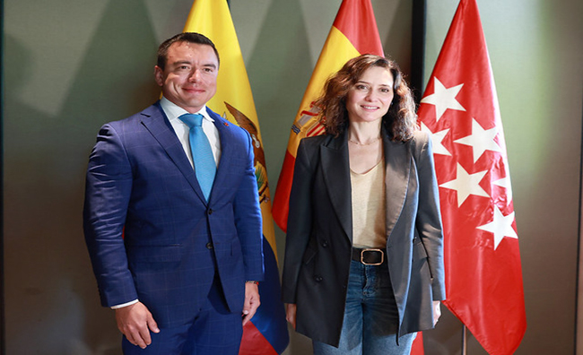 Daniel Noboa e Isabel Díaz Ayuso reforzarán oportunidades laborales para los ecuatorianos