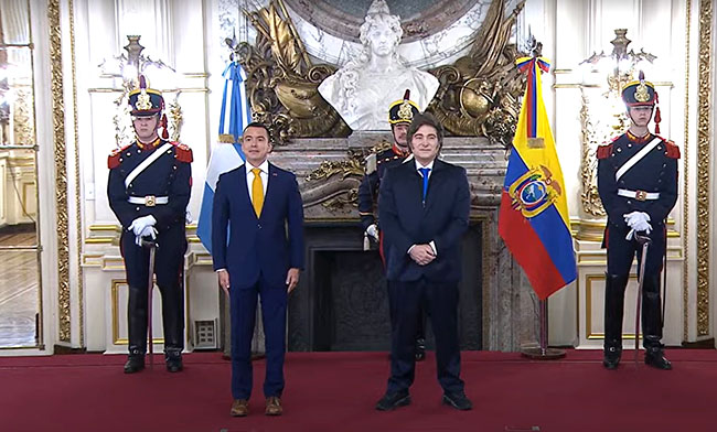 Daniel Noboa se reúne con Javier Milei, en la Casa Rosada