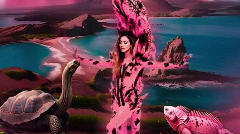 Traje típico de Samantha Quenedit destaca iguana rosada