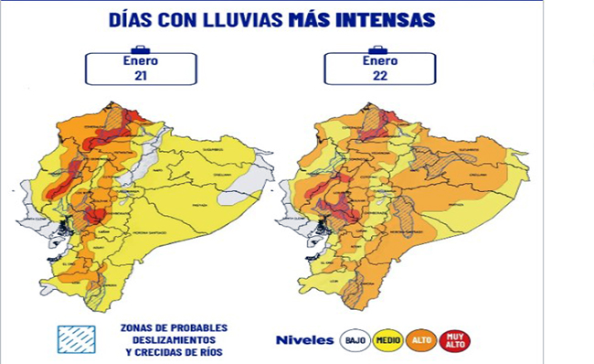 Inamhi prevé lluvias con intensidad variable hasta el 24 de enero