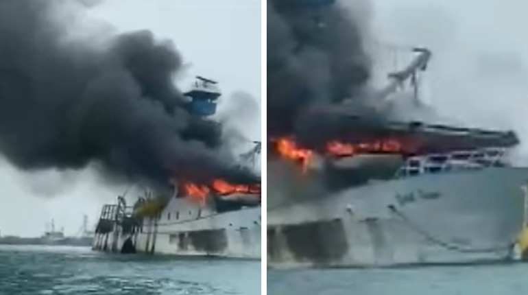 Incendio reaviva temor por barco atacado en Manta