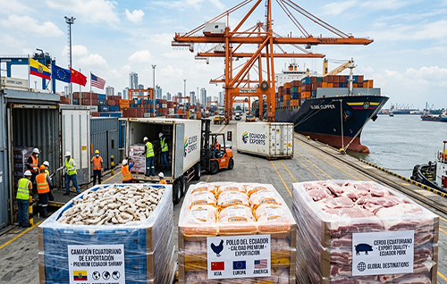 Ecuador con potencial para exportar pollo, cerdo y camarón