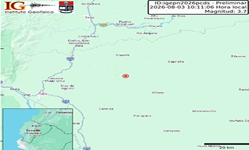 Un temblor de magnitud 3.7 se registró en Pastaza